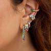 Alloy Stylish Womens Ear Clips With Colorful Rhinestones Ushaped Design