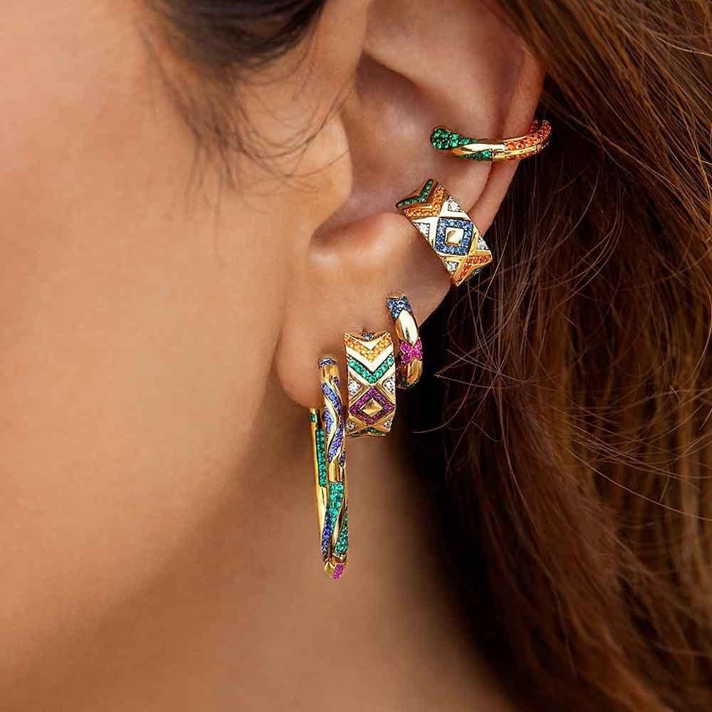 Alloy Stylish Womens Ear Clips With Colorful Rhinestones Ushaped Design