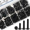 300pcs M4 Black Hex Pan Head Screws and Nuts Set, Black Round Cup High Strength Screws