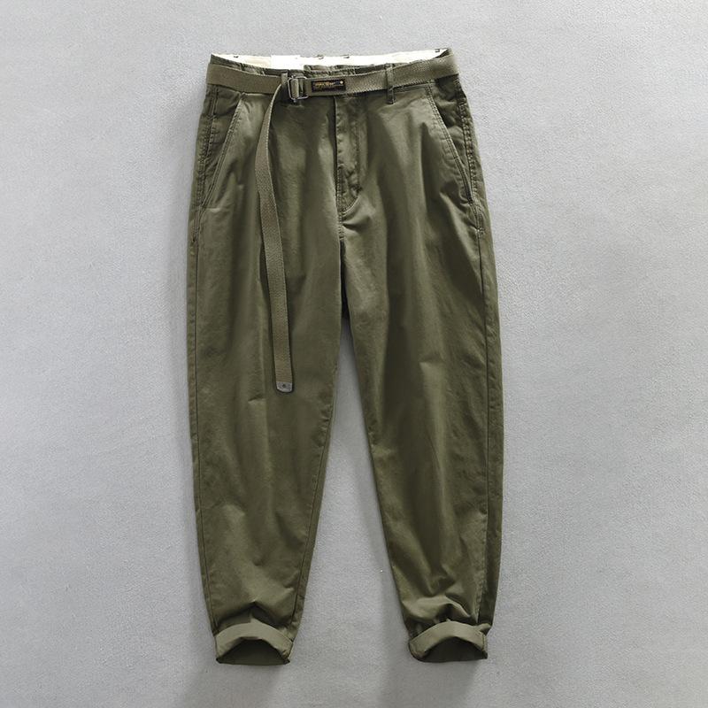 Spring and Autumn Men's Pants Japanese Style Cargo Pants Causal Cotton Soft and Comfortable Baggy Khaki Pant with Belt