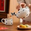 Керамический чайный сервиз Kawaii Duck - чайный набор на двоих, заварочный чайник и 2 кружки для чая, заварочный чайник для дневной чашки со сливным отверстием, подходит для использования в микроволновой печи