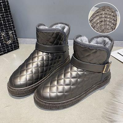 Модные зимние ботинки, короткие цилиндрические, на толстой подошве, модные, с утолщением из плюшевой подкладки, водонепроницаемые, нескользящие, кожаные женские ботинки