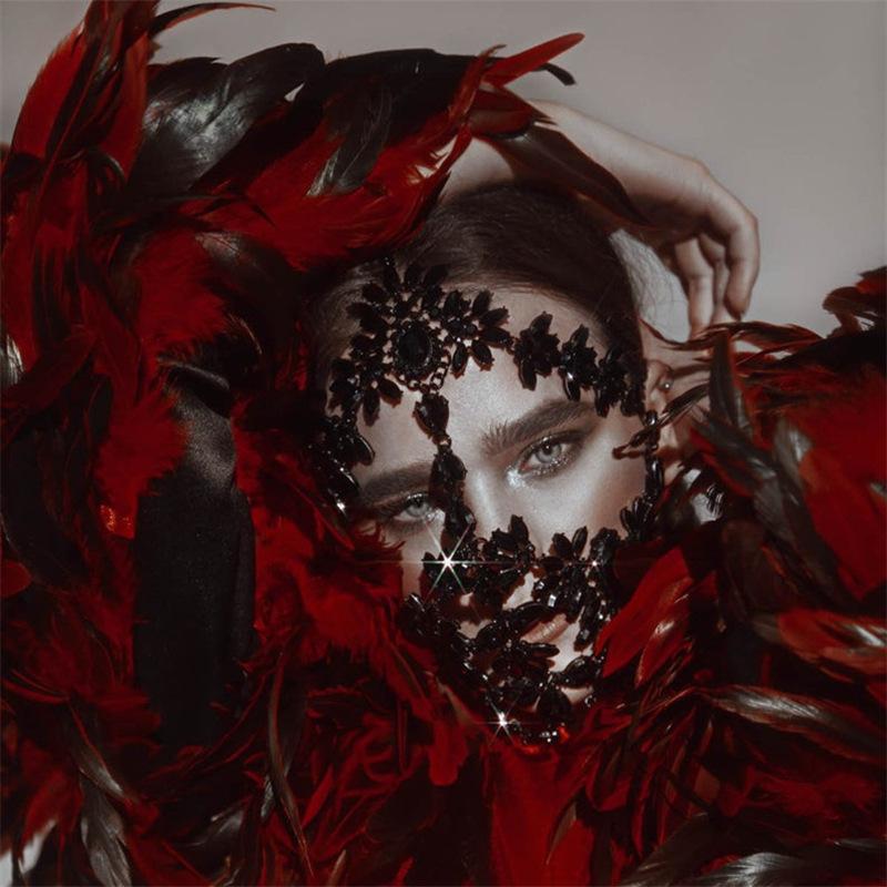 Преувеличенная маскарадная маска, модная вечеринка, черная маска со стразами, женская маска