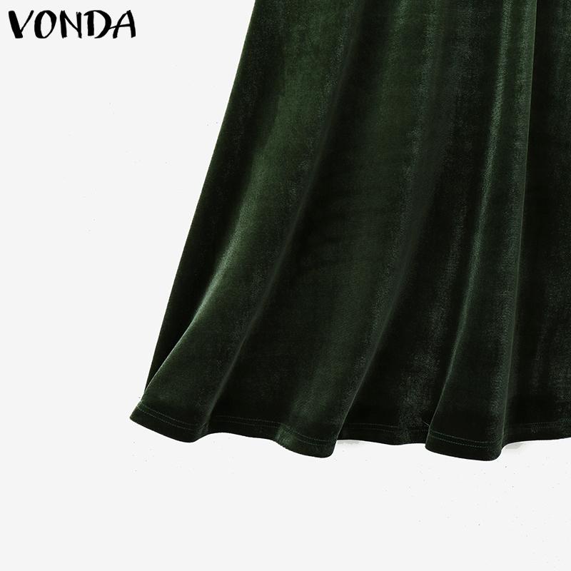 VONDA Женские эластичные бархатные повседневные юбки с высокой талией и длинными рукавами