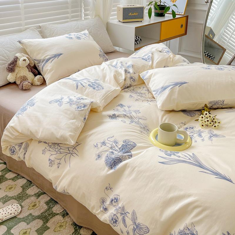 Cotton Four-piece Set Small Floral Ins Style Pure Cotton Quilt Cover Sheet Bed Three-piece Fitted Sheet Set