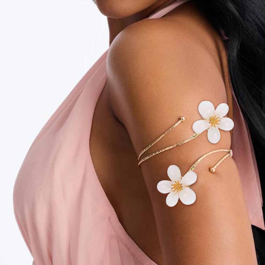 B1111 Sweet and fresh double-headed enamel glazed flower armband, elegant and stylish line ring open arm bracelet