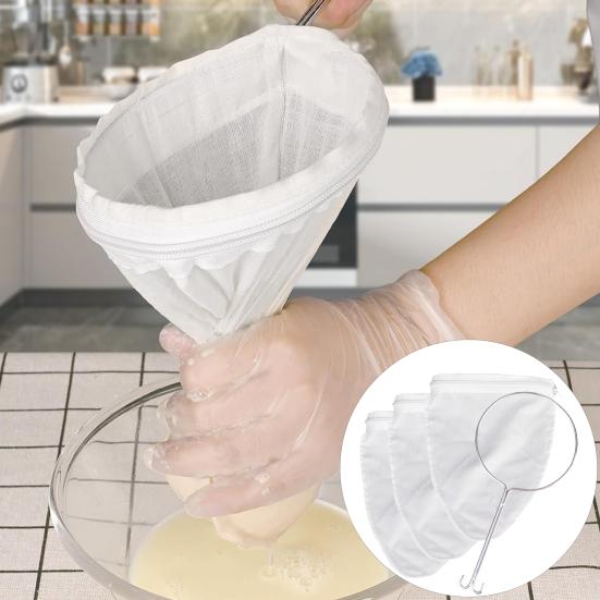 Tea Filter Bag Ultra Fine Mesh Steel Ring Long Handle Reusable Cheesecloth Tea Nut