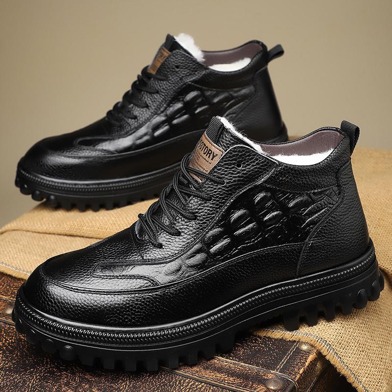 Зимние теплые ботинки для снега для мужчин, короткие мотоциклетные ботинки из высококачественной кожи на шнуровке с меховой подкладкой, мужские походные ботинки чукка, повседневная деловая рабочая обувь