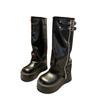 Winter Women Biker Boots Fashion Belt Buckle Ladies Elegant Platform Long Pipe Booties Casual Women's Knee High Booties