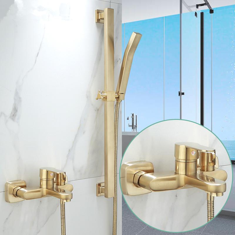 Tuqiu Bathtub Shower Set Wall Mounted Brushed Gold Bath and Shower Faucet, Bathroom Cold and Hot Bath and Shower Mixer Tap Brass