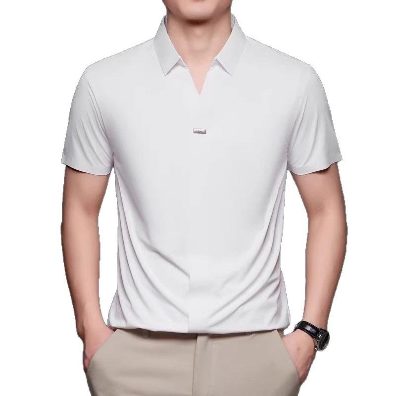 New Men's Casual and Fashionable Solid Color Short Sleeved  Business Polo Shirt Comfortable  Summer T-shirt