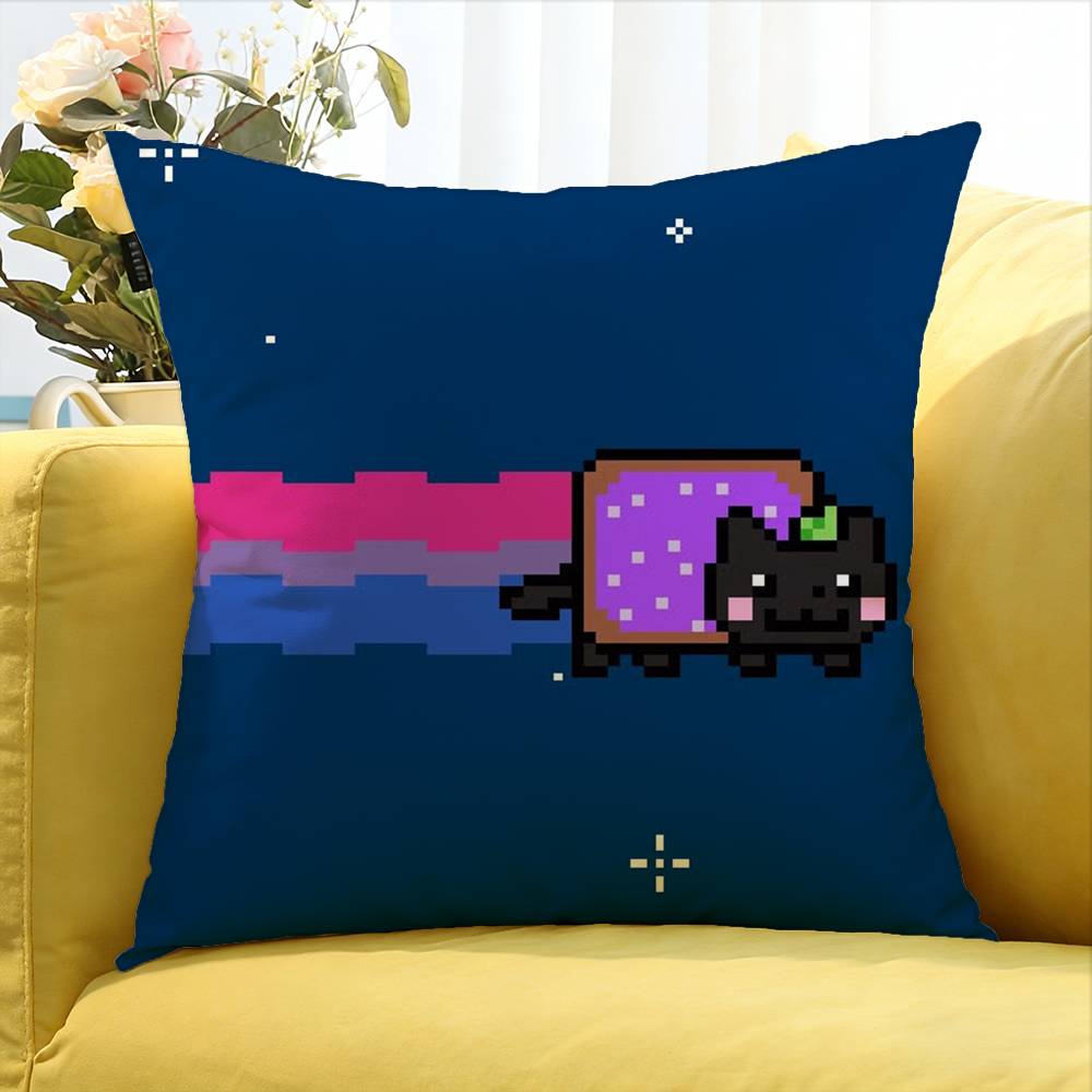 Cute Rainbow Nyan Cat World Various Sizes Square Pillow Case For Car Home Bedchamber Decor