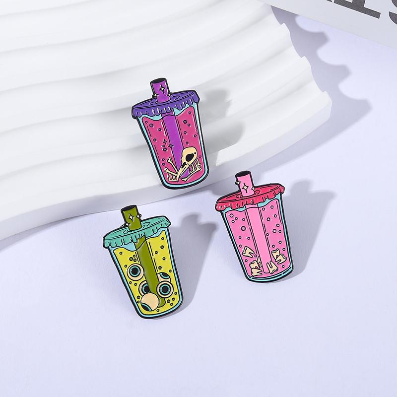 Xiaomi Horror Juice Brooch Enamel Pins Skeleton Teeth Eyeballs Milk Tea Brooches Lapel Backpack Badges Halloween Jewelry Friends Gift