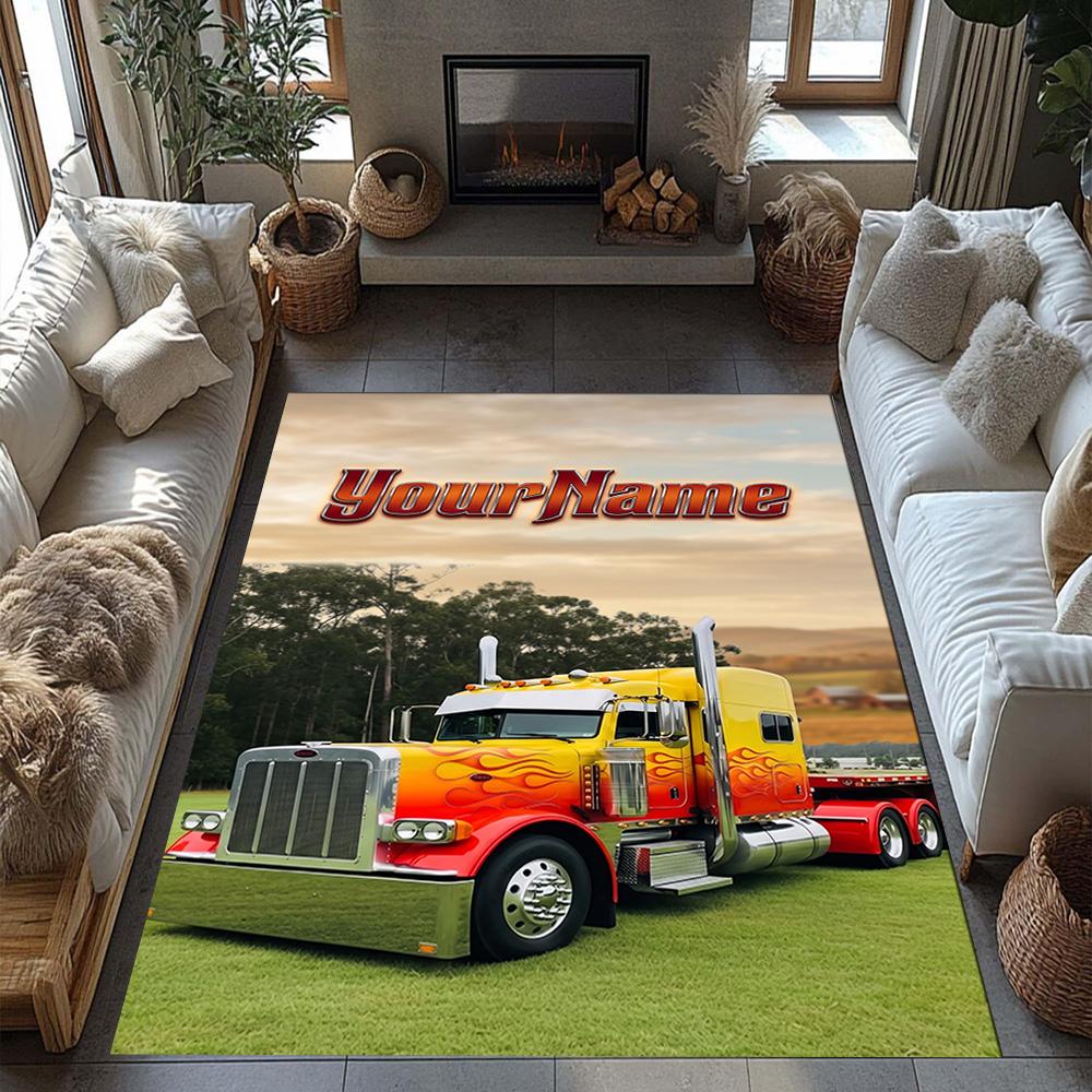 Peterbilt Heavy Trucks Customizable Name Carpet Design for Dining Room Bedrooms Hallway Game Room Anti-slip Rug Anime Office Decor Spiritual Gift