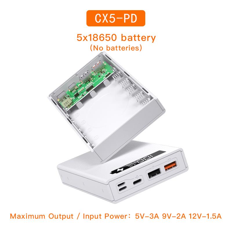 Чехол CX5 Power Bank Съемный DIY 5x18650 Чехол для зарядного устройства Быстрая зарядка Power Bank Box для смартфона Чехол для зарядного устройства «сделай сам»