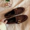 Виноградная мать с той же квадратной пряжкой кожаные маленькие кожаные туфли британский стиль ретро толстый каблук лоферы на одном педале женщины