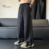Men's Quick-Dry Baggy Trousers Drawstring Waist Loose Fit Pants Lightweight Casual Trousers with Side Lines Decoration for Street Vacation