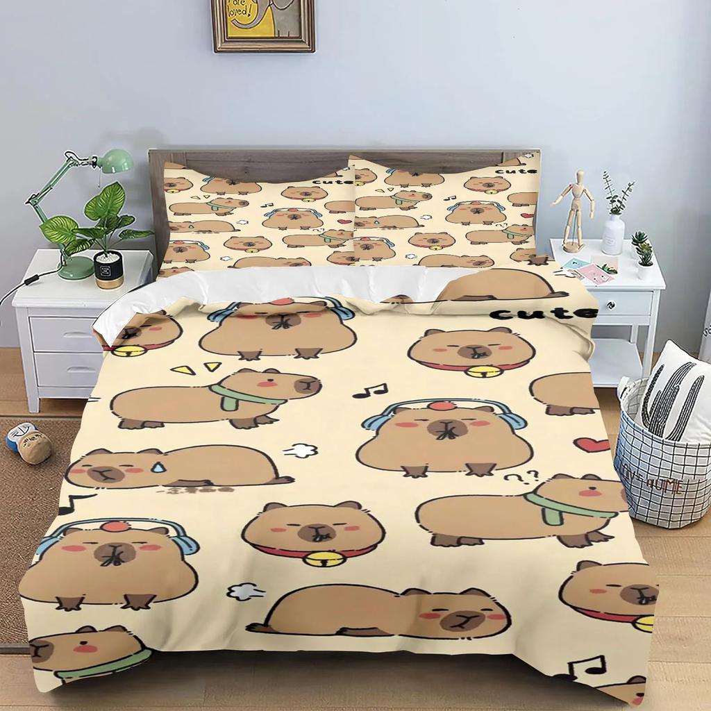 Капибары пододеяльник аниме постельное белье наволочка печатный общий детский и взрослый комплект двуспальный размер реактивная печать одеяло