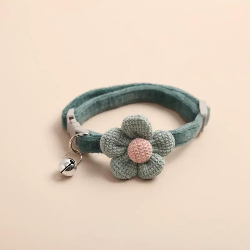 Adjustable Cat Collar with Cute Plush Flower and Bell Soft Kitten Necklace for Small Dogs Pet Accessories