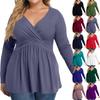 Women's Plus Size Shirt Long Sleeve Print Top Pleated Casual V-Neck Top