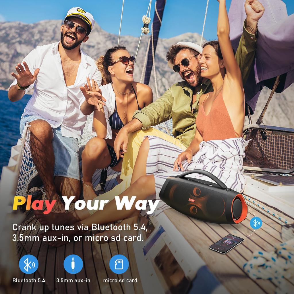 DOSS Extreme Boom Pro Bluetooth 30 Hours of 60W Loud Light Show IPX6 Enhanced Passive Shoulder Strap Perfect for and Travel Speaker, Wireless,