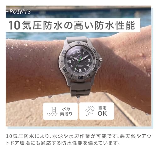 Мужские аналоговые солнечные часы Citizen QQ, водозащита 10 АТМ, полиуретановый ремешок, E02A-005VK, зеленые