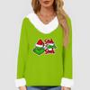 Women's T Shirt Tee Christmas Shirt Long Sleeve Party Christmas Print Fleece Collar V Neck Top