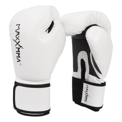 MaxxMMA Боксерские дышащие перчатки для и Перчатки для тренировок ММА, Кикбоксинг, ММА, (12 унций, Белый)