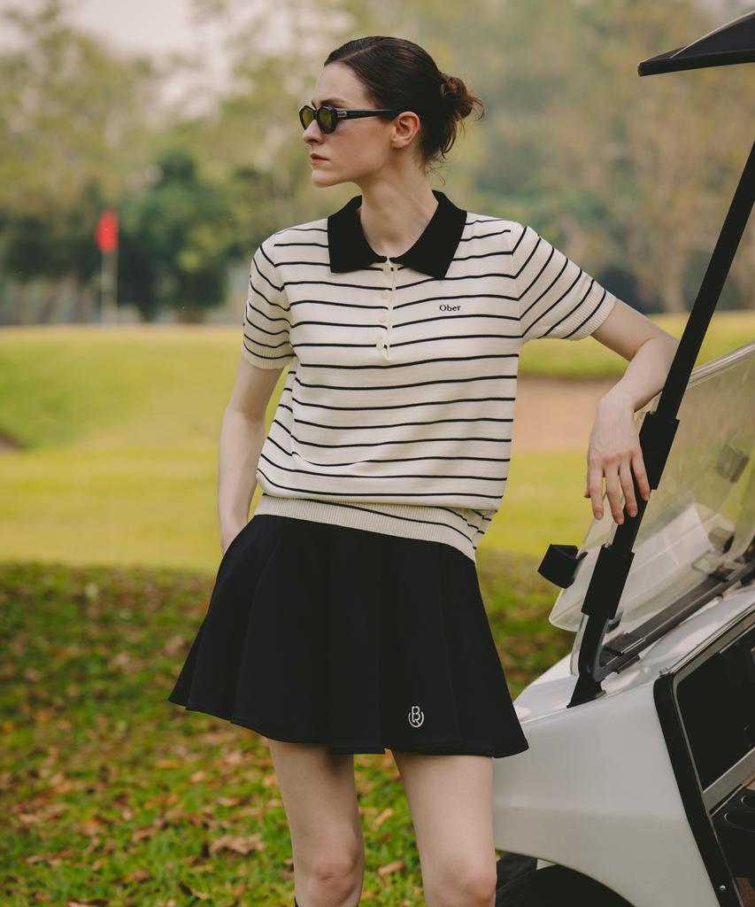 OBER GOLF Летний полосатый вязаный поло (черный)