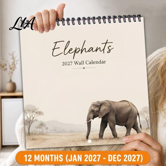 Decorative Home Wall Calendar Elephant 2027, 12-Month Wildlife Planner with Spiral Binding, Professional Daily Note Thick Paper for Office,
