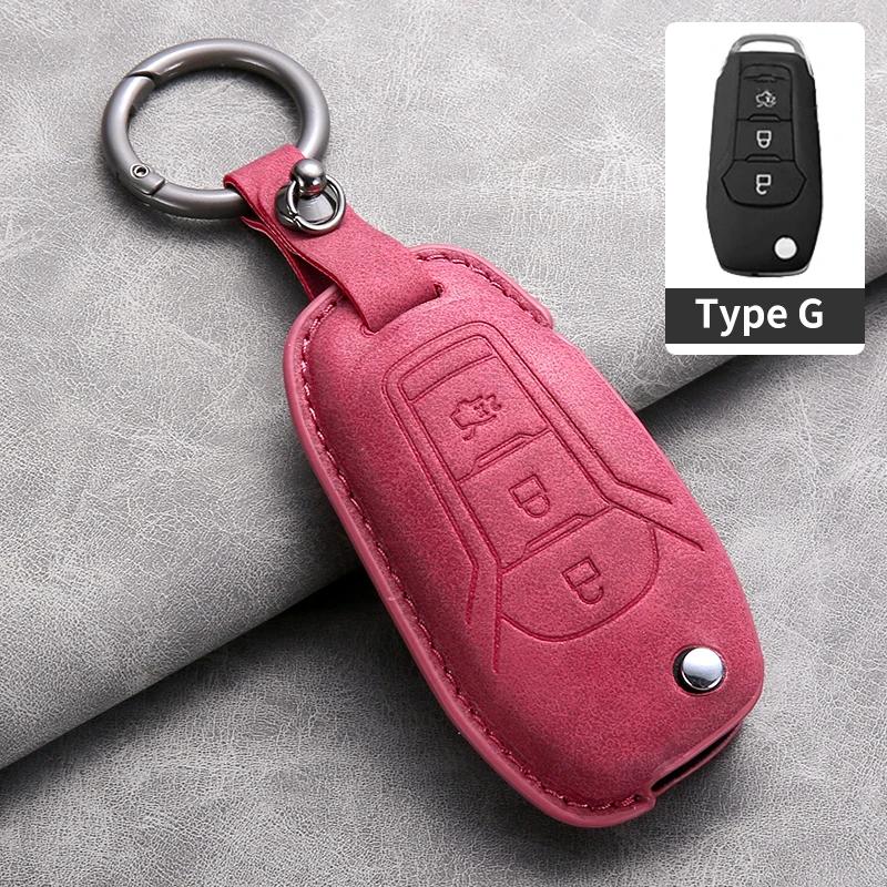 Leather Car Remote Key Case Cover for Ford Focus 3 4 ST Mondeo MK3 MK4 Fiesta Fusion Kuga Ecosport Protect Key Fob Keychain