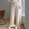Women's Autumn Winter Wool Solid Color Knitted Wide Leg Pants Casual High Waisted Lace Up Floor Trousers