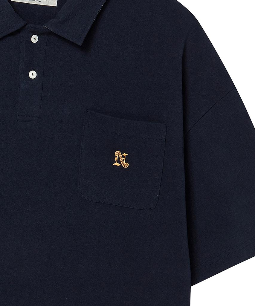 BEYOND CLOSET [Collection Line] Bandana Patch Detail Pique T-Shirt Navy
