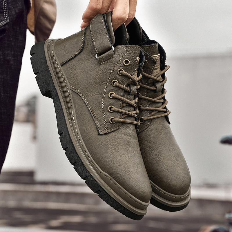 FashionGenuine Leather Men's Motorcycle Boots Luxury Brand Male Ankle Boots Retro Handmade Lace Up Shoes High Top Man Walking Footwear