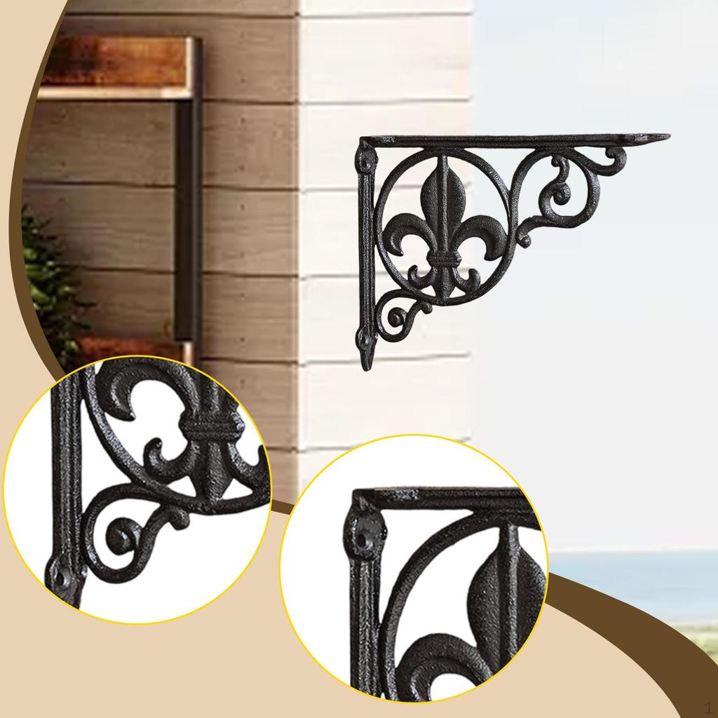 Decorative Shelf Bracket Cast Iron Black Rustic Sturdy Metal Corner Brace Right Angle Wall