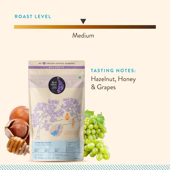 Blue Tokai Coffee Roasters Silver Oak Cafe Blend - Medium Roast | Inverted Aeropress Grind 1Kg | Rich & Smooth Coffee Blend