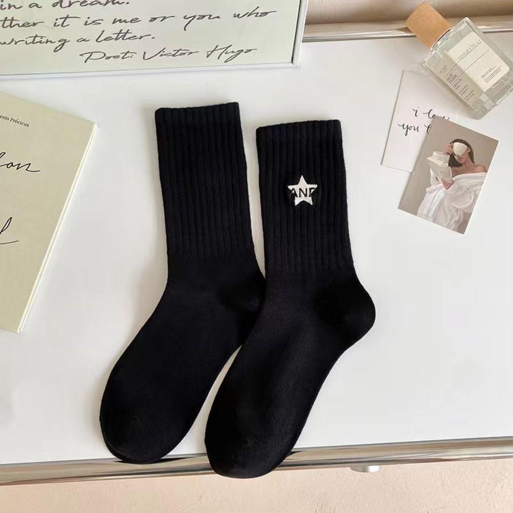 Retro Mid Length Socks Spring Summer Embroidered Socks New Cotton Sports Socks