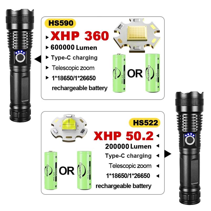 Сверхмощный фонарик XHP360 Высокомощный фонарик XHP50.2 Тип C перезаряжаемые светодиодные фонарики тактический фонарь для кемпинга