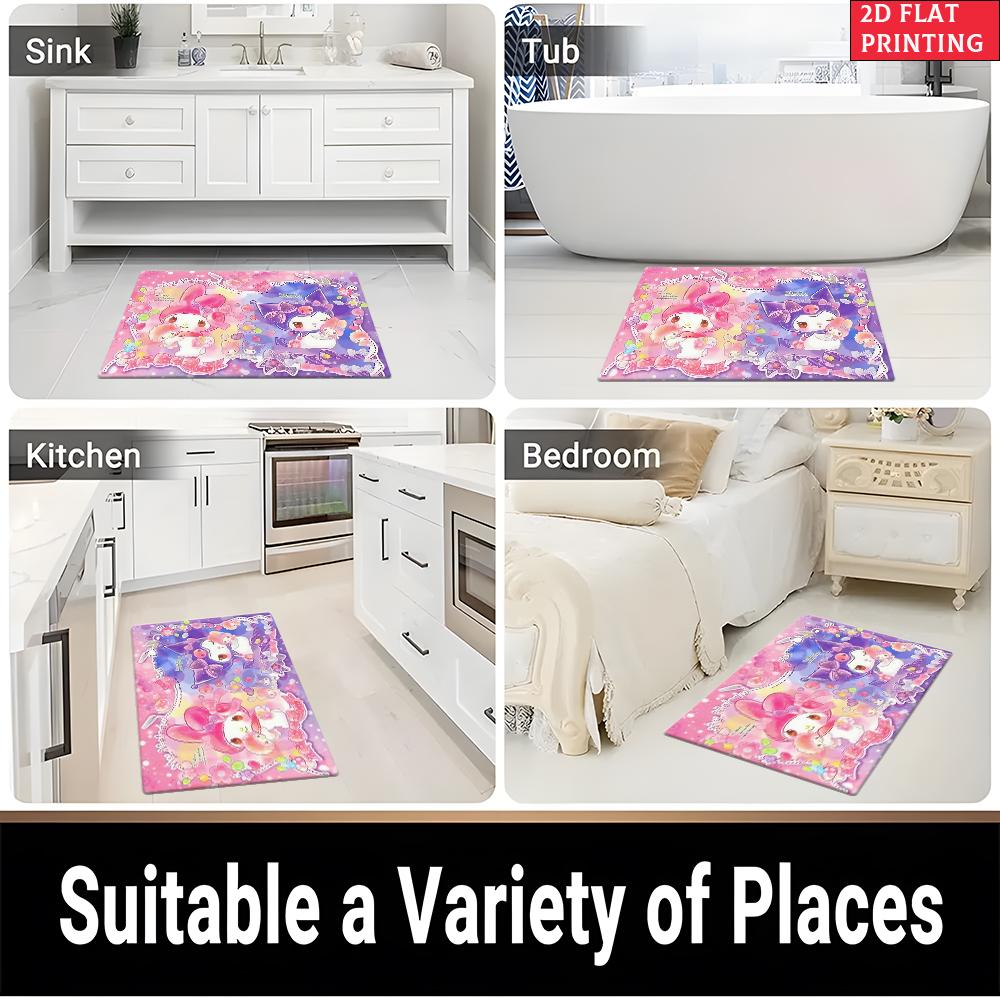 Kawaii Cute Cartoon Friends Doormat, 2D Print Non-slip Floor Mat, Pink Purple Flower Entrance Rug for Girls Bedroom Decor Gift
