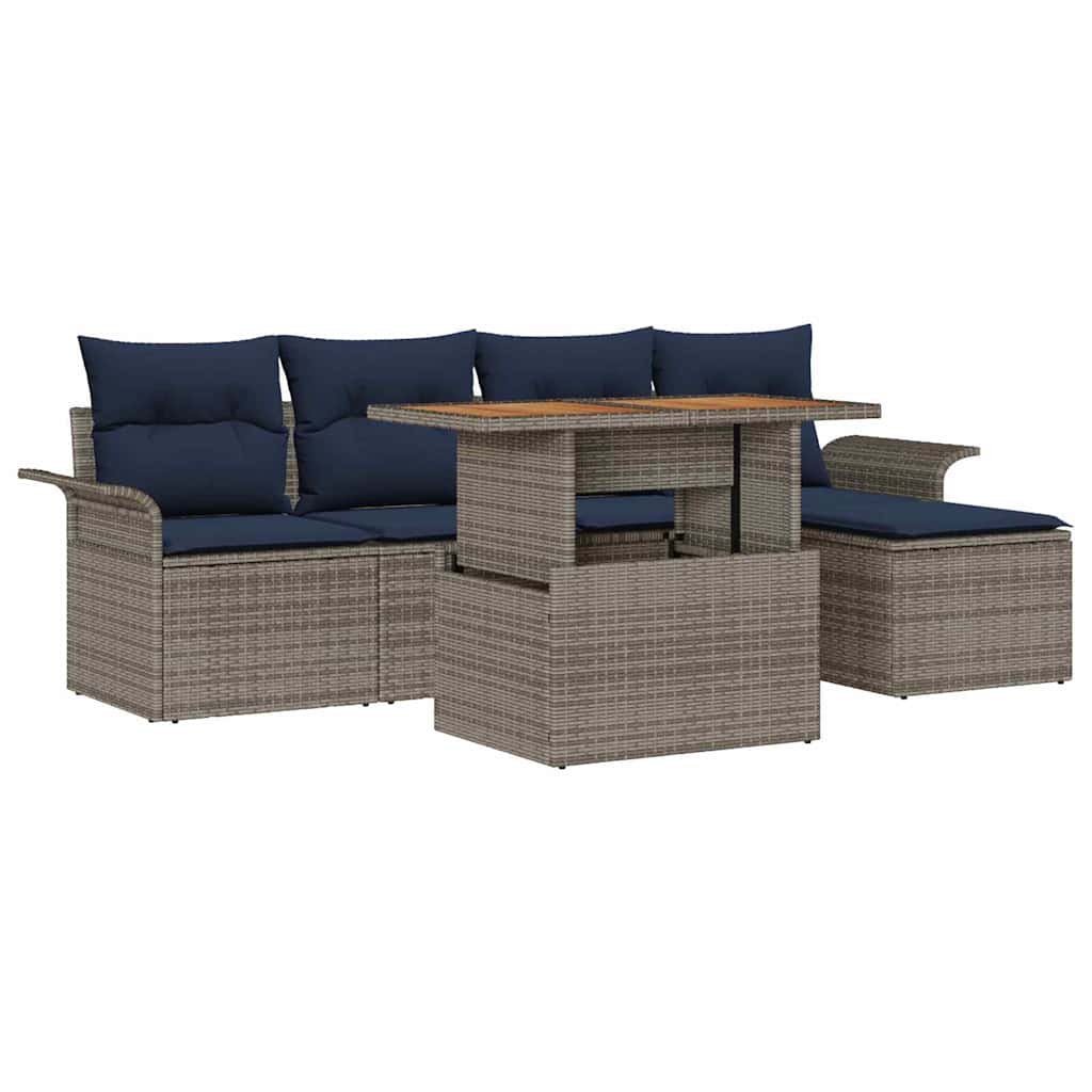 Garden Sofa Set with Cushions 6 pcs Grey and Navy Blue