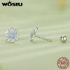 WOSTU Настоящее серебро 925 пробы, синие и розовые серьги-гвоздики с постепенной эмалью и цветком для девочек, ювелирные изделия, подарок