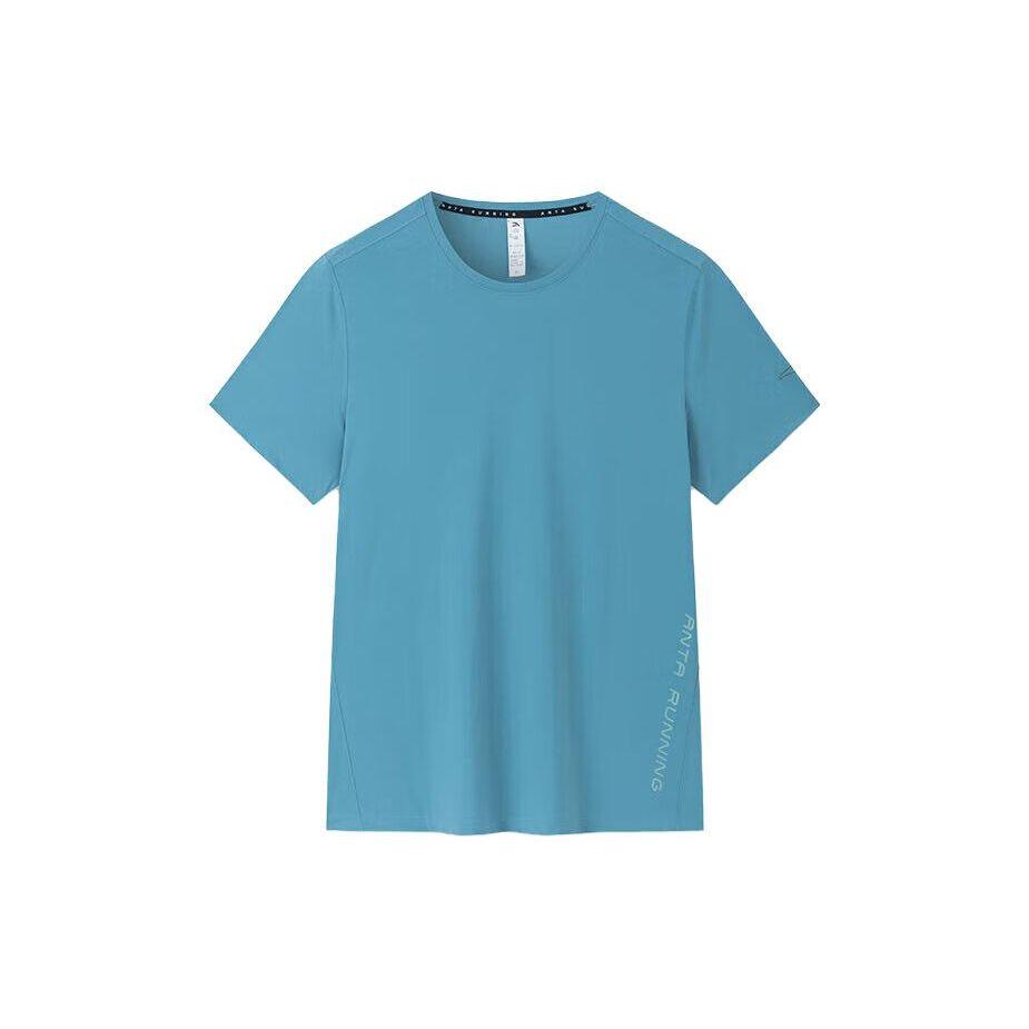 Anta Чистый цветной логотип с надписью, круглый вырез, свитер с коротким рукавом, футболка для мужчин, топы Tao-серо-голубой 152325109-2