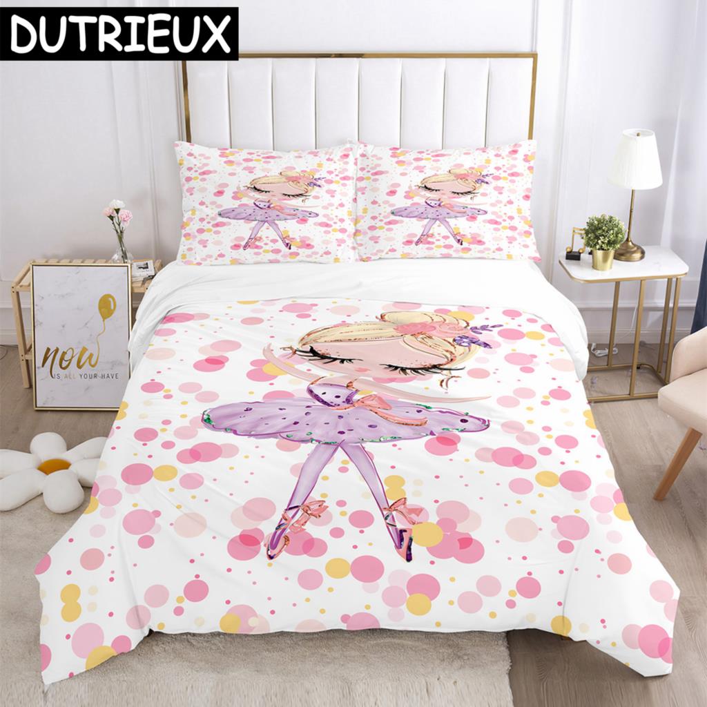 Cartoon Ballet Girl 3D Printed Bedding Set Duvet Covers Pillowcases Comforter Bedding Set Bedclothes Duvet Cover