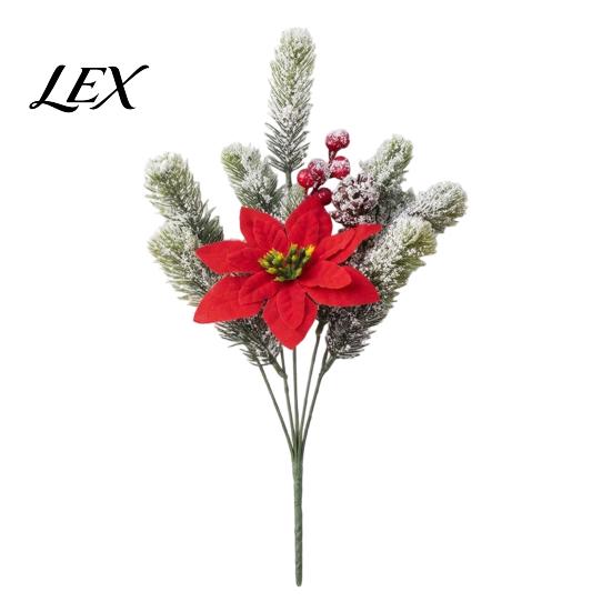 Decorative Faux Botanicals for Home Artificial Cedar Poinsettia Flowers, Realistic Floral Arrangement, Fake Flower And Pine Branch Indoor No
