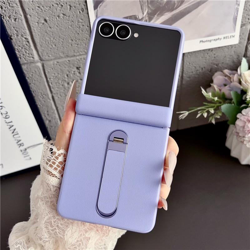 Luxury Vegan Leather Stand Case for Samsung Galaxy Flip 8 Shockproof With Tempered Glass Screen Protector Hinge Protection Cover