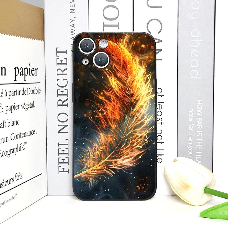 Роскошный чехол для телефона с узором «Перо Феникса и Пламя» для iPhone 17 16 12 11 14 Plus 13 14 15 Pro Max 12 13 Mini X XS MAX XR Мягкий чехол