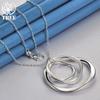 925 Sterling Silver Three Circle Pendant Chain Frosted Necklace Jewelry
