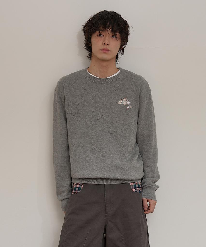WAIKEI Dolphin Check Applique Crewneck Knit Gray