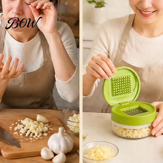 Измельчитель чеснока для кухни, ручной пресс, острые лезвия из нержавеющей стали, измельчитель, с прозрачным контейнером для хранения, инструмент для нарезки имбиря, гаджет, без усилий