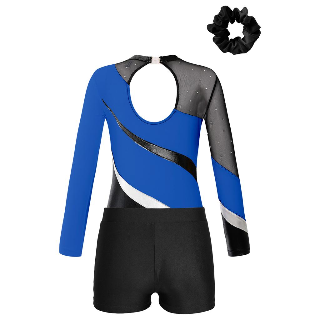 Девочки Дети Блестки Металлический Гимнастический Купальник с Шортами Танцевальный Комбинезон Бикетард Одежда Для Танцев